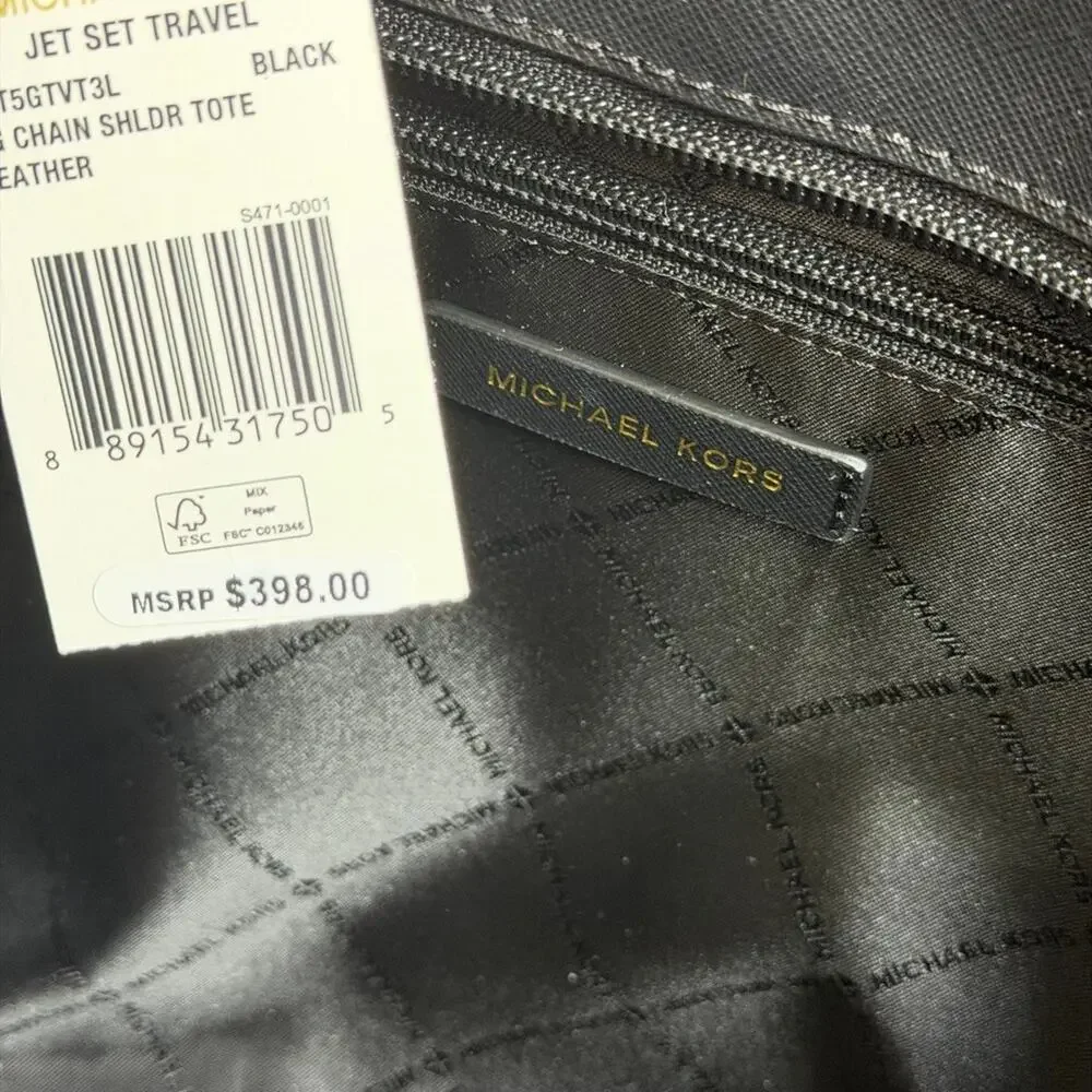 Michael Kors Jet Set Travel Black Leather Shoulder Tote
